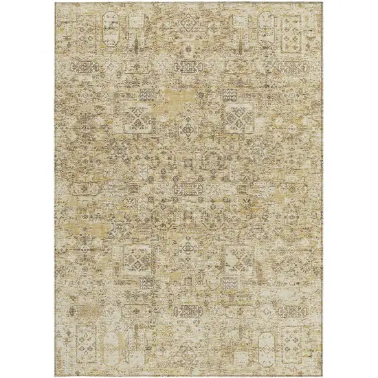 Wheat Beige And Gray Floral Washable Indoor Outdoor Area Rug Photo 5