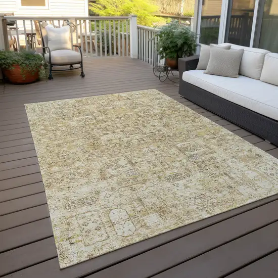 Wheat Beige And Gray Floral Washable Indoor Outdoor Area Rug Photo 9