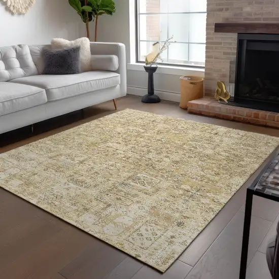 Wheat Beige And Gray Floral Washable Indoor Outdoor Area Rug Photo 9