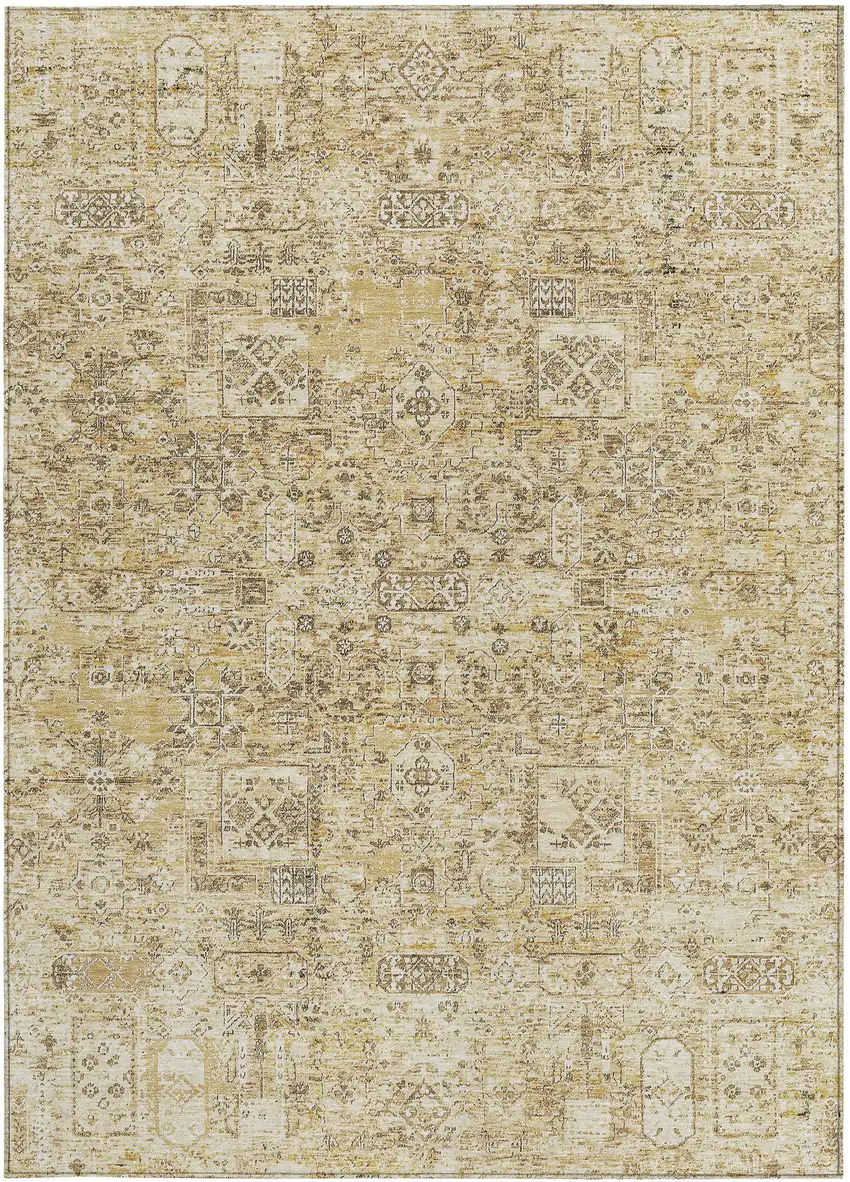 Wheat Beige And Gray Floral Washable Indoor Outdoor Area Rug Photo 6