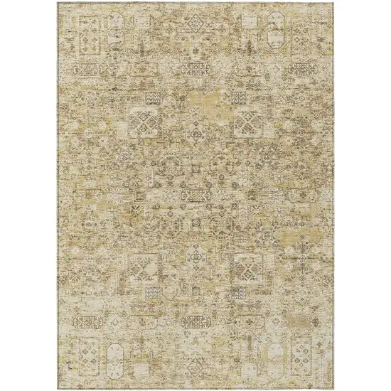 Wheat Beige And Gray Floral Washable Indoor Outdoor Area Rug Photo 2