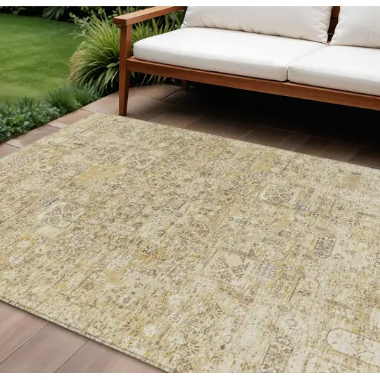 Wheat Beige And Gray Floral Washable Indoor Outdoor Area Rug Photo 1