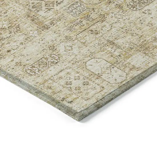 Wheat Beige And Gray Floral Washable Indoor Outdoor Area Rug Photo 4