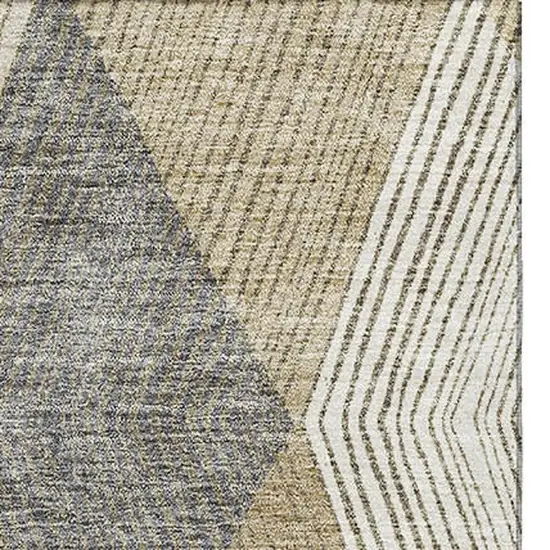 Wheat Beige And Gray Geometric Washable Area Rug With UV Protection Photo 4