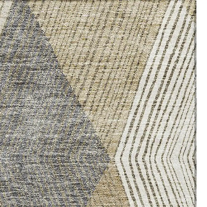 Wheat Beige And Gray Geometric Washable Area Rug With UV Protection Photo 4