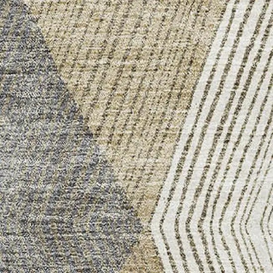 Wheat Beige And Gray Geometric Washable Area Rug With UV Protection Photo 3