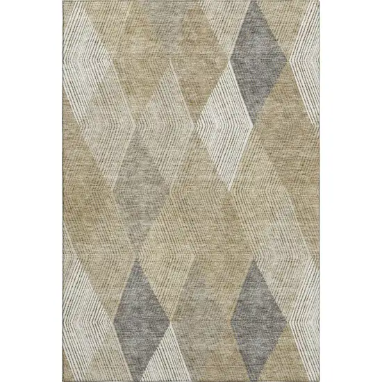 Wheat Beige And Gray Geometric Washable Area Rug With UV Protection Photo 5