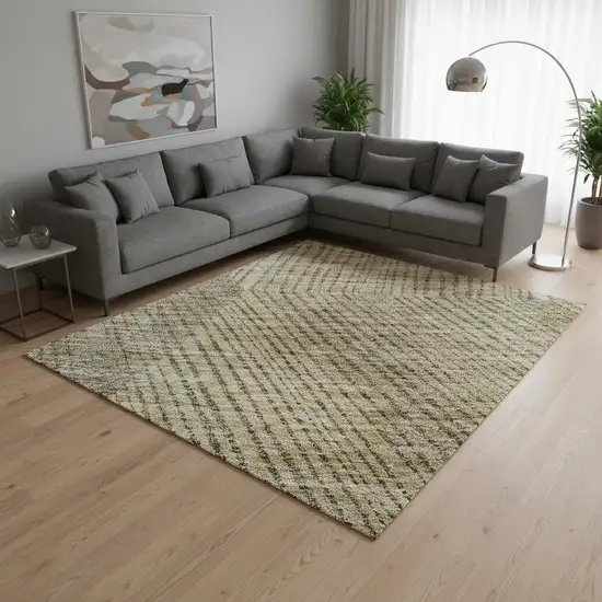 Wheat Beige And Gray Geometric Washable Area Rug With UV Protection Photo 2