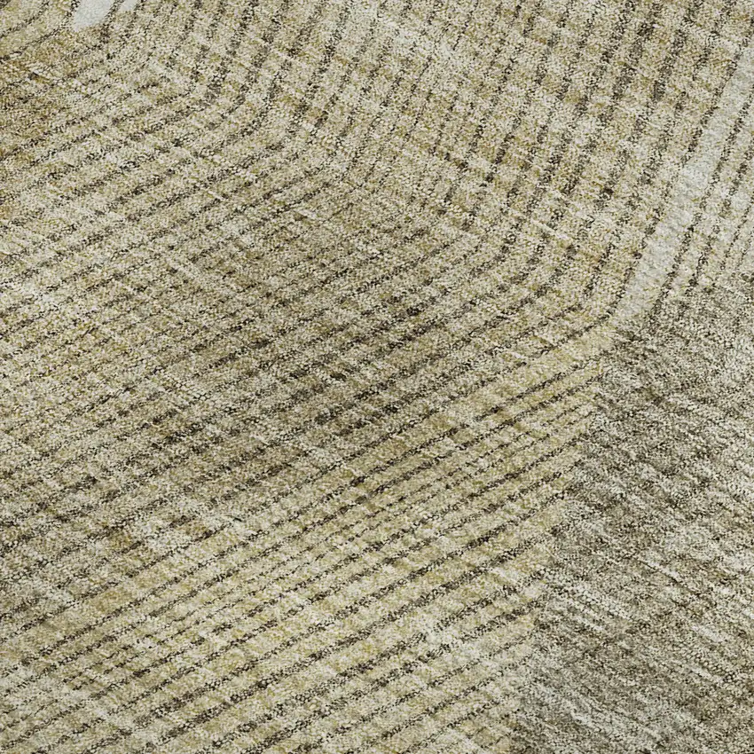 Wheat Beige And Gray Geometric Washable Area Rug With UV Protection Photo 2