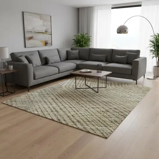 Wheat Beige And Gray Geometric Washable Area Rug With UV Protection Photo 2