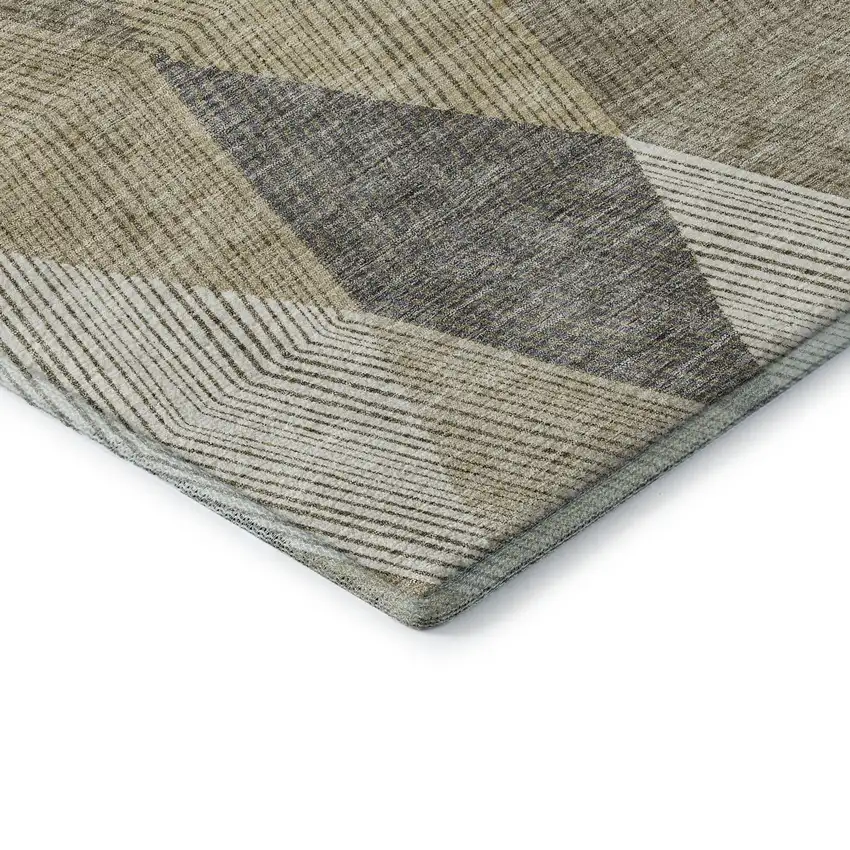 Wheat Beige And Gray Geometric Washable Area Rug With UV Protection Photo 6