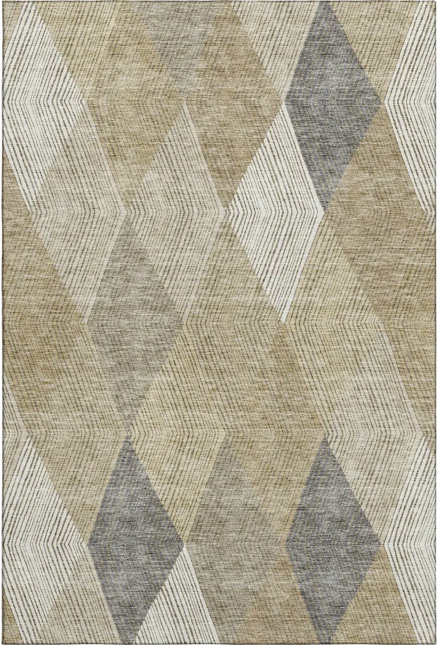 Wheat Beige And Gray Geometric Washable Area Rug With UV Protection Photo 4