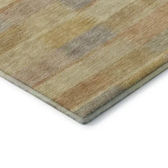 Wheat Beige And Gray Striped Washable Area Rug With UV Protection Photo 6