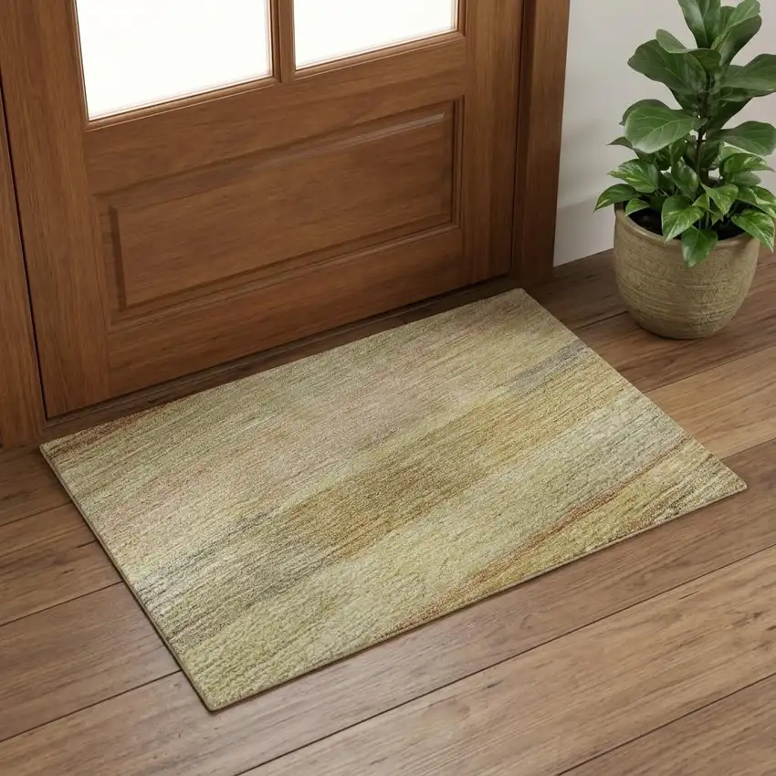 Wheat Beige And Gray Striped Washable Area Rug With UV Protection Photo 1