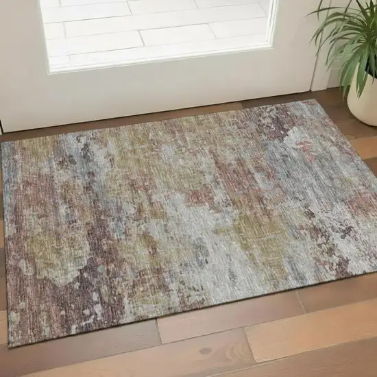 Wheat Beige And Gray Striped Washable Area Rug With UV Protection Photo 2