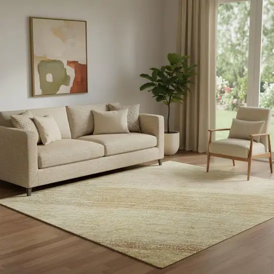 Wheat Beige And Gray Striped Washable Area Rug With UV Protection Photo 2