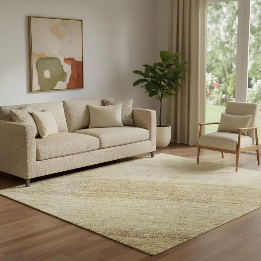 Wheat Beige And Gray Striped Washable Area Rug With UV Protection Photo 2