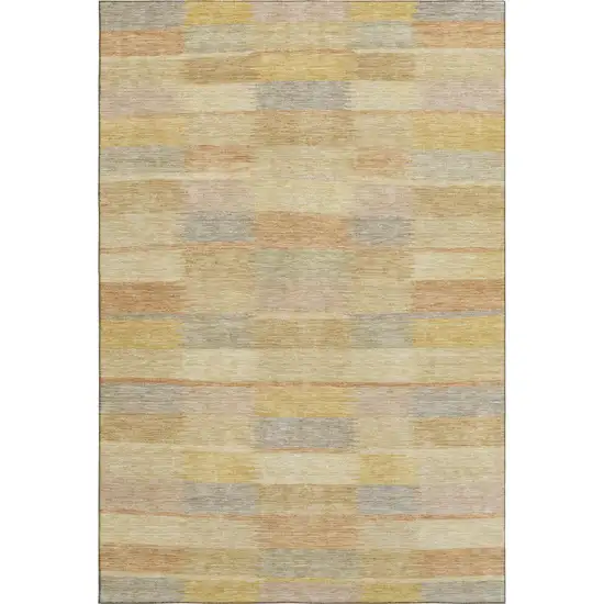 Wheat Beige And Gray Striped Washable Area Rug With UV Protection Photo 5