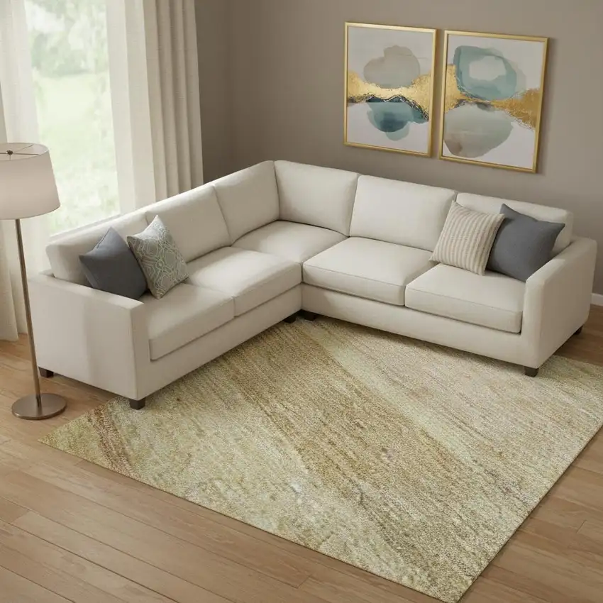 Wheat Beige And Gray Striped Washable Area Rug With UV Protection Photo 2