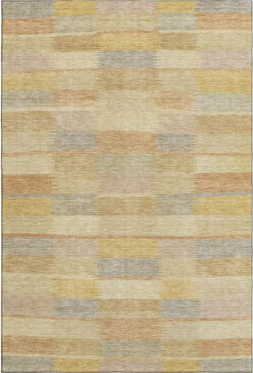 Wheat Beige And Gray Striped Washable Area Rug With UV Protection Photo 5