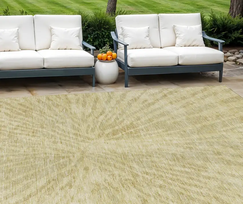 Wheat Beige And Tan Abstract Washable Indoor Outdoor Area Rug Photo 1