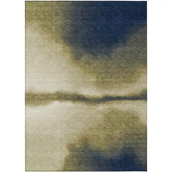 Wheat Blue And Beige Abstract Washable Indoor Outdoor Area Rug Photo 9