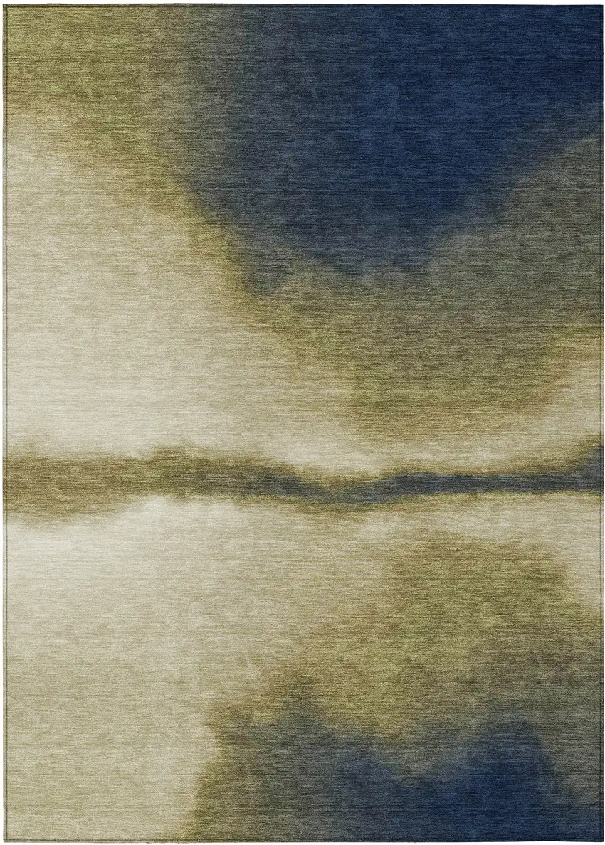 Wheat Blue And Beige Abstract Washable Indoor Outdoor Area Rug Photo 9