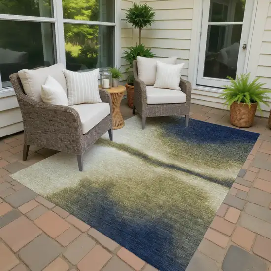 Wheat Blue And Beige Abstract Washable Indoor Outdoor Area Rug Photo 4