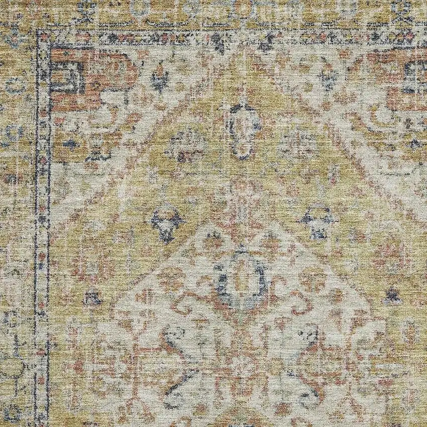 Wheat Blue And Beige Medallion Washable Area Rug With UV Protection Photo 2