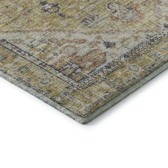 Wheat Blue And Beige Medallion Washable Area Rug With UV Protection Photo 7