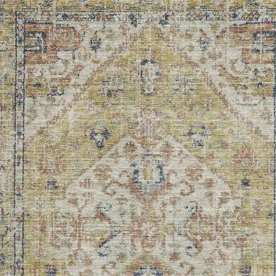 Wheat Blue And Beige Medallion Washable Area Rug With UV Protection Photo 2