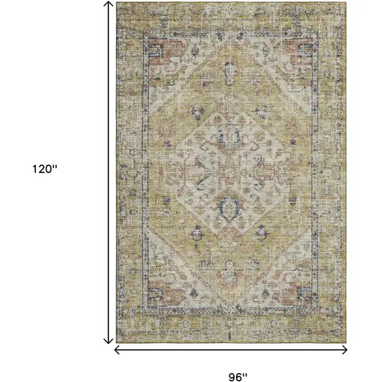 Wheat Blue And Beige Medallion Washable Area Rug With UV Protection Photo 9