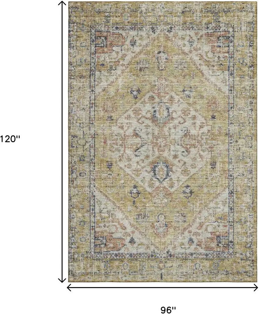 Wheat Blue And Beige Medallion Washable Area Rug With UV Protection Photo 9