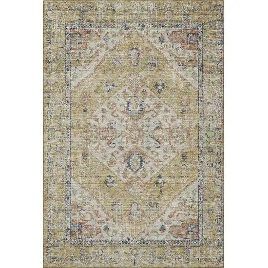 Wheat Blue And Beige Medallion Washable Area Rug With UV Protection Photo 2