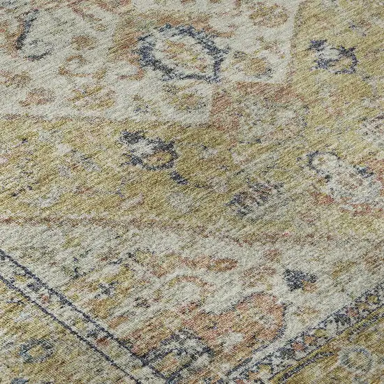 Wheat Blue And Beige Medallion Washable Area Rug With UV Protection Photo 8