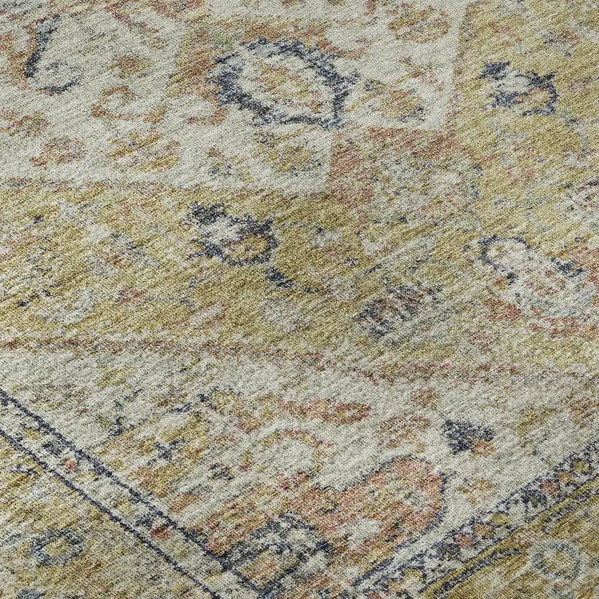 Wheat Blue And Beige Medallion Washable Area Rug With UV Protection Photo 8