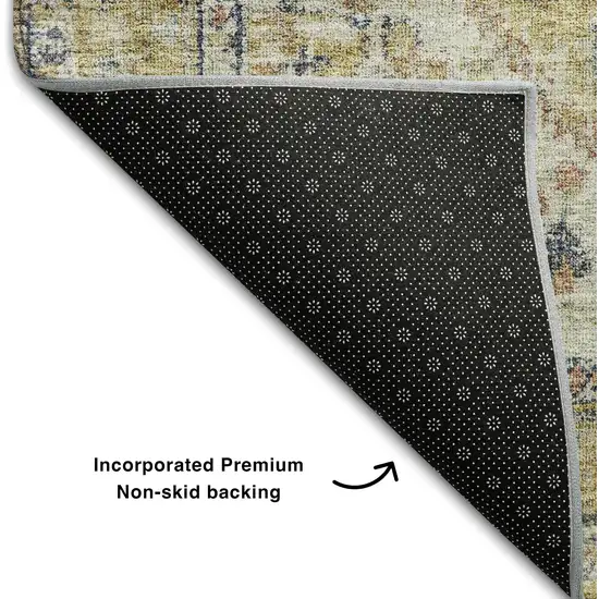 Wheat Blue And Beige Medallion Washable Area Rug With UV Protection Photo 6