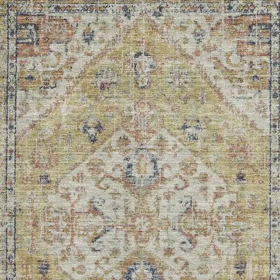 Wheat Blue And Beige Medallion Washable Area Rug With UV Protection Photo 2