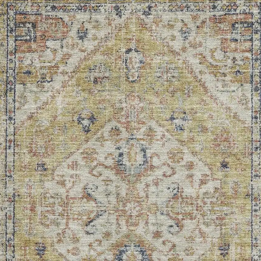 Wheat Blue And Beige Medallion Washable Area Rug With UV Protection Photo 2