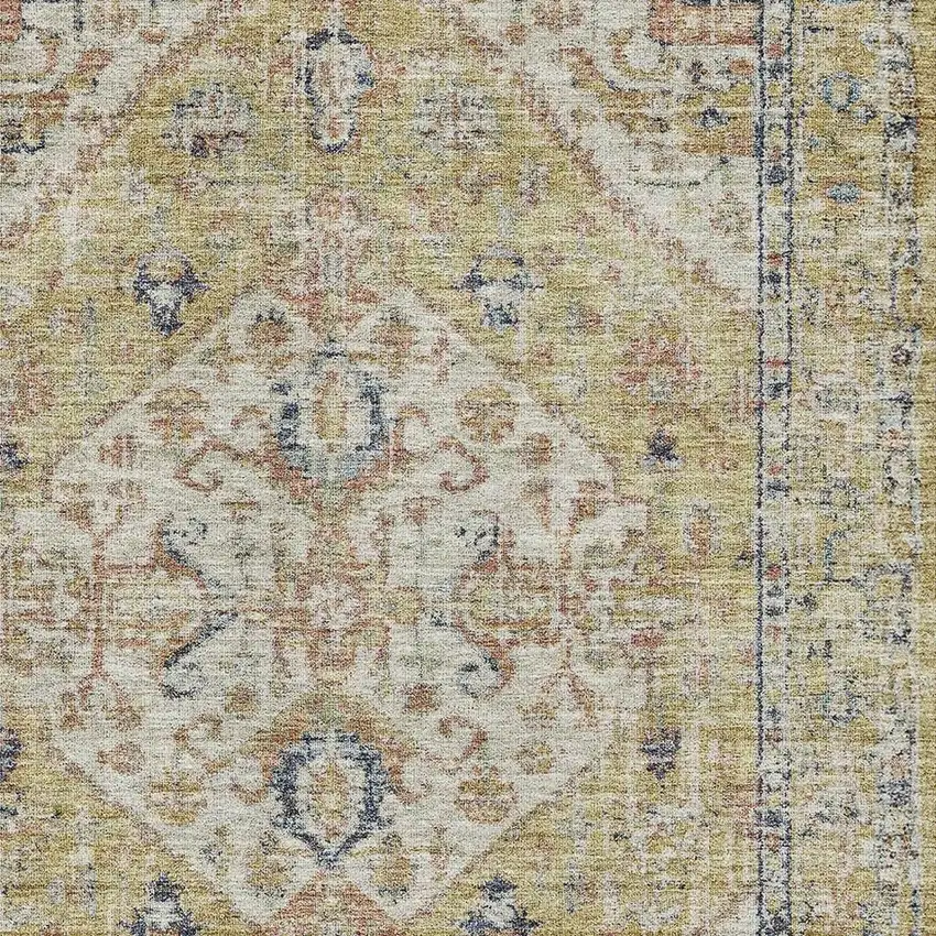 Wheat Blue And Beige Medallion Washable Area Rug With UV Protection Photo 2