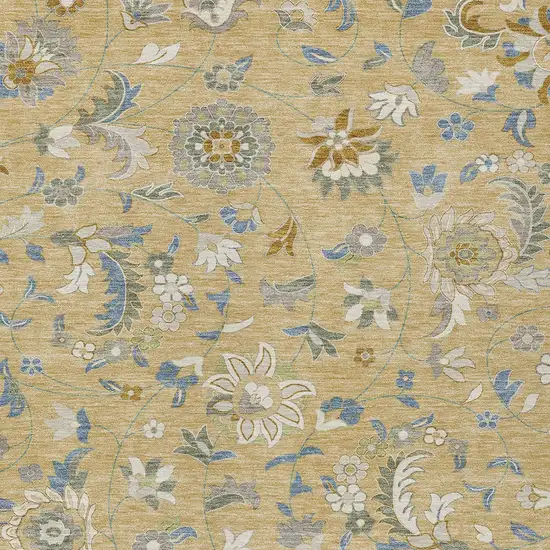 Wheat Blue And Ivory Floral Washable Indoor Outdoor Area Rug Photo 6