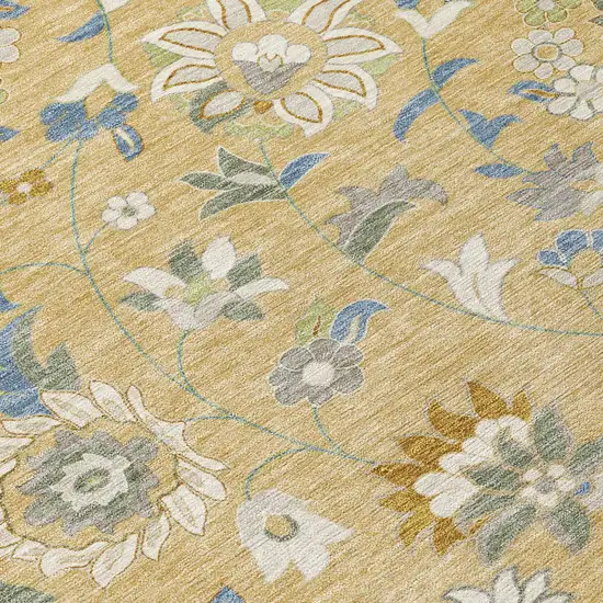 Wheat Blue And Ivory Floral Washable Indoor Outdoor Area Rug Photo 5
