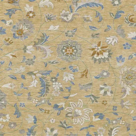 Wheat Blue And Ivory Floral Washable Indoor Outdoor Area Rug Photo 6