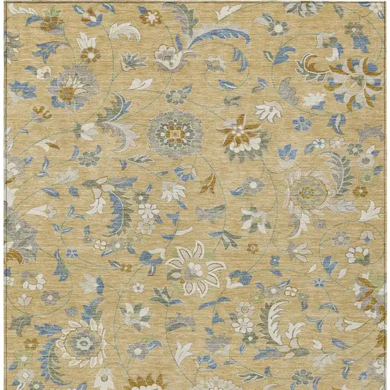 Wheat Blue And Ivory Floral Washable Indoor Outdoor Area Rug Photo 7
