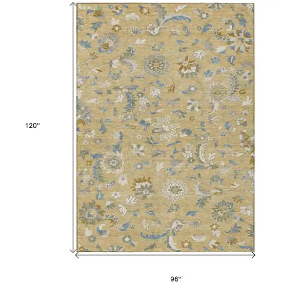 Wheat Blue And Ivory Floral Washable Indoor Outdoor Area Rug Photo 3