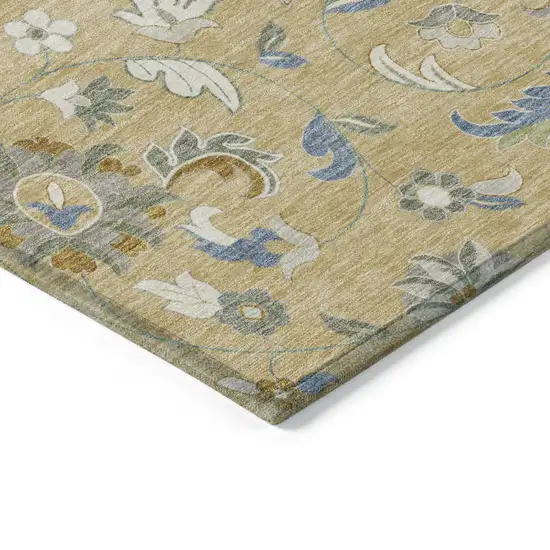 Wheat Blue And Ivory Floral Washable Indoor Outdoor Area Rug Photo 4