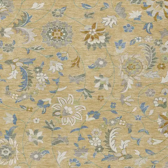 Wheat Blue And Ivory Floral Washable Indoor Outdoor Area Rug Photo 6