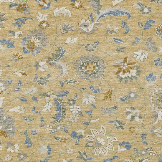 Wheat Blue And Ivory Floral Washable Indoor Outdoor Area Rug Photo 6