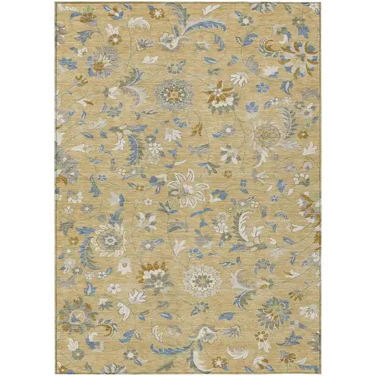 Wheat Blue And Ivory Floral Washable Indoor Outdoor Area Rug Photo 2