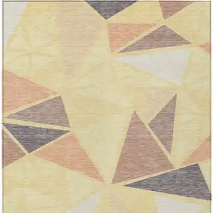 Photo of Wheat Brown And Gray Geometric Washable Indoor Outdoor Area Rug